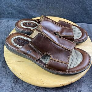 Born Crown Robert Men's 14 M Brown Leather Slide Sandals Premium Comfort Slip On